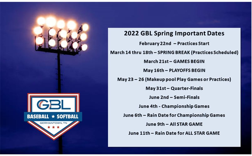2022 GBL IMPORTANT DATES